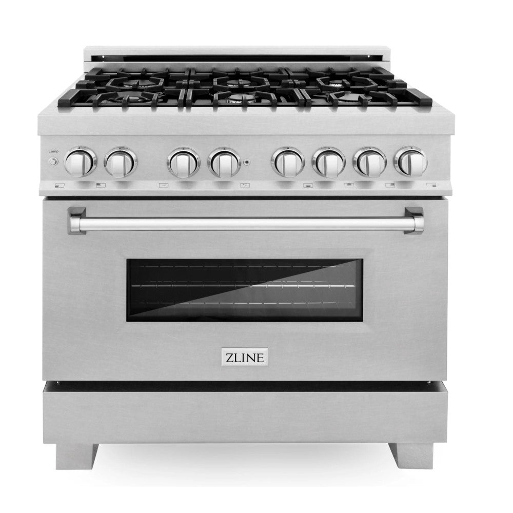 ZLINE Electric Oven and Gas Cooktop Dual Fuel Range with Reversible Griddle in DuraSnow® Stainless Steel (RAS-SN-GR)