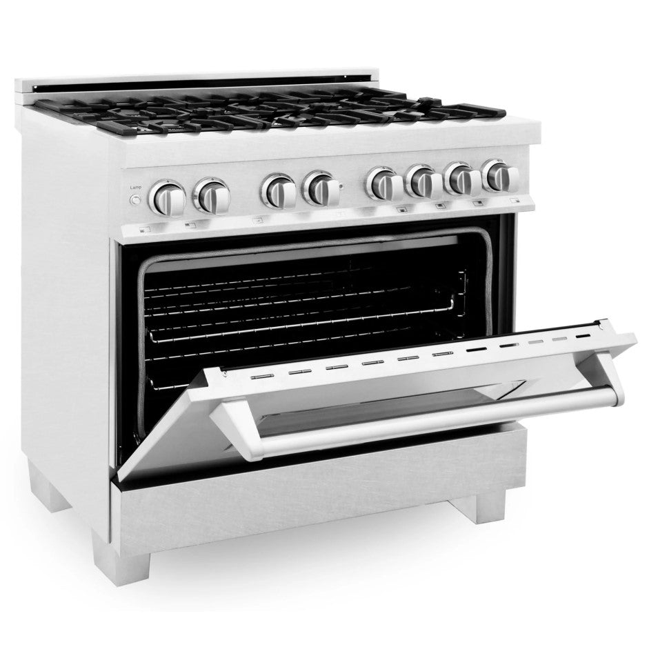ZLINE Electric Oven and Gas Cooktop Dual Fuel Range with Reversible Griddle in DuraSnow® Stainless Steel (RAS-SN-GR)