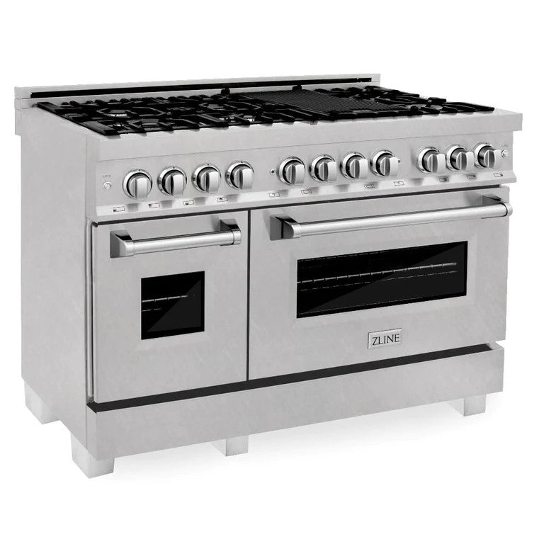 ZLINE Electric Oven and Gas Cooktop Dual Fuel Range with Reversible Griddle in DuraSnow® Stainless Steel (RAS-SN-GR)