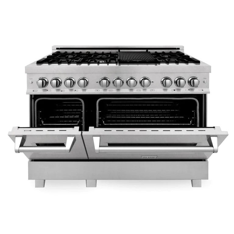 ZLINE Electric Oven and Gas Cooktop Dual Fuel Range with Reversible Griddle in DuraSnow® Stainless Steel (RAS-SN-GR)