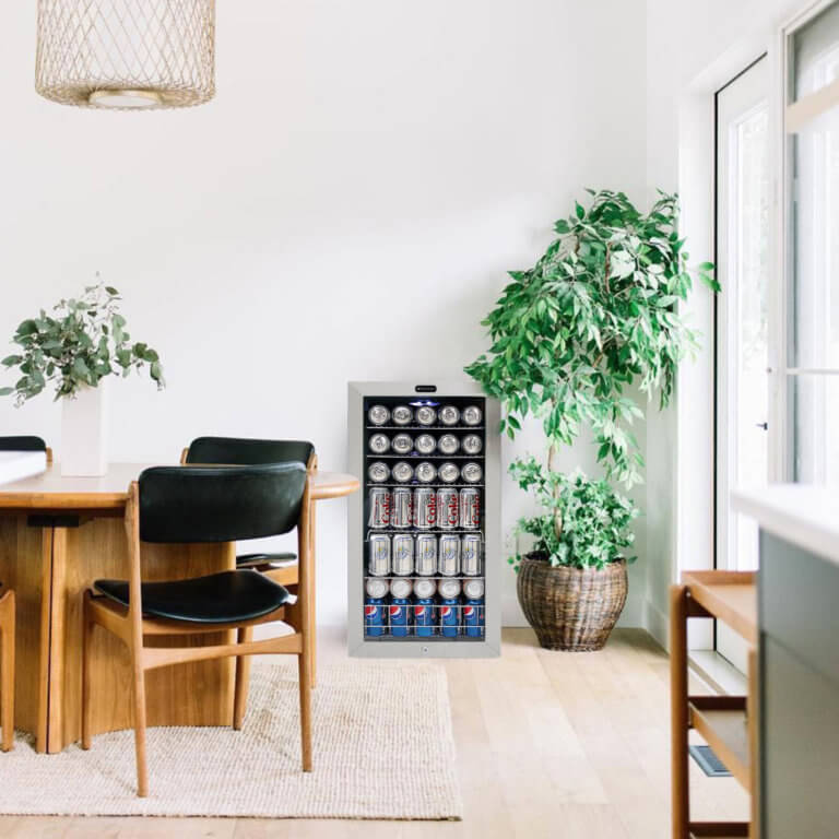 Whynter Freestanding Beverage Refrigerator | Stainless Steel Trim | White Exterior | 120 Can Capacity