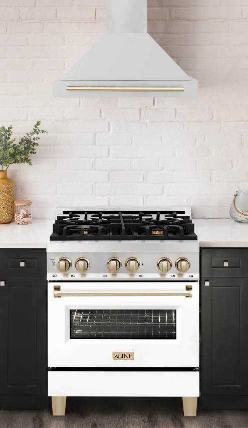 ZLINE 30" Autograph Edition Kitchen Package with Stainless Steel Dual Fuel Range and Range Hood with Accents