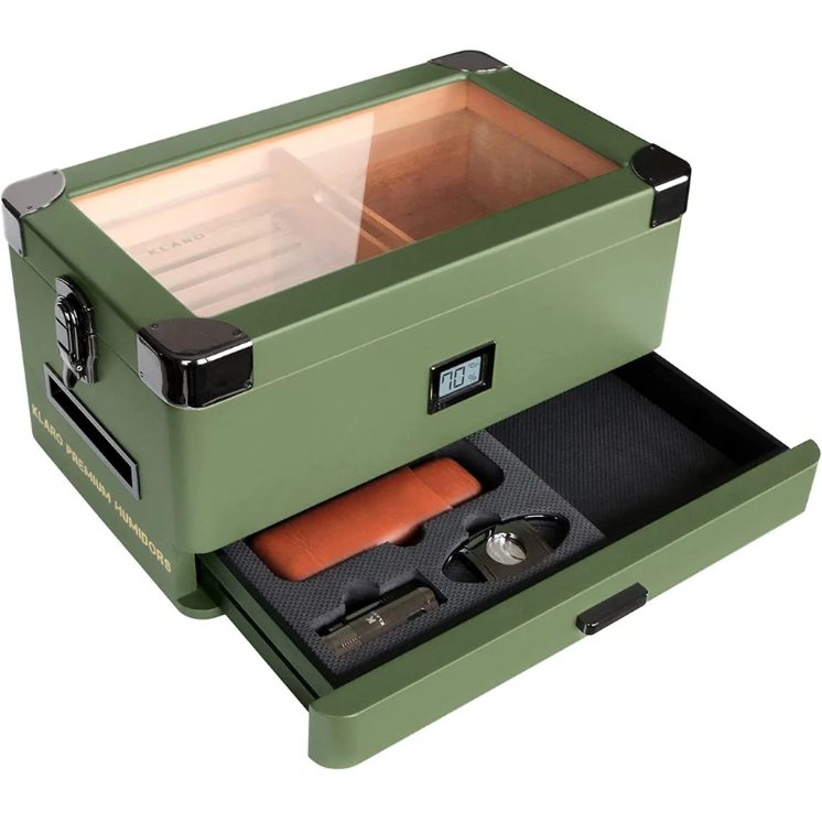 Military Glass Top Humidor | Holds 100 Cigars