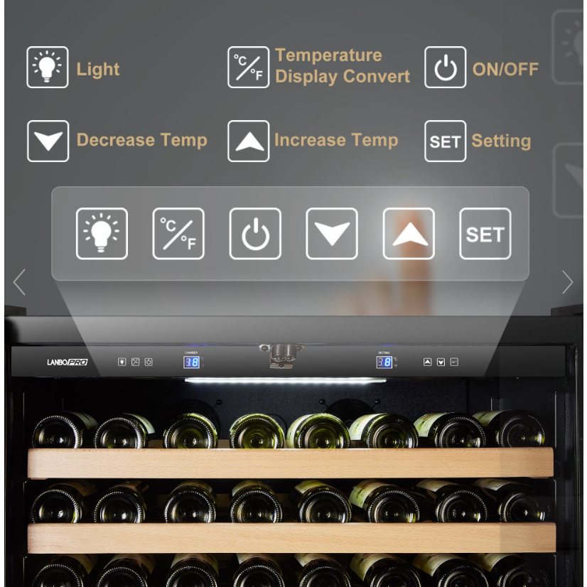 LanboPro 32" Wide, 289 Bottle Single Zone Wine Cooler | Glass French Doors | Black Exterior Finish