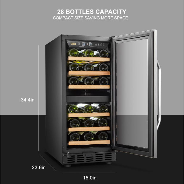 Lanbo 15" Wide, 28 Bottle Dual Zone Wine Cooler