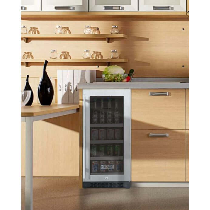 Allavino 15” Single Zone Stainless Steel Beverage Center | Tru-Vino Technology and FlexCount II Shelving