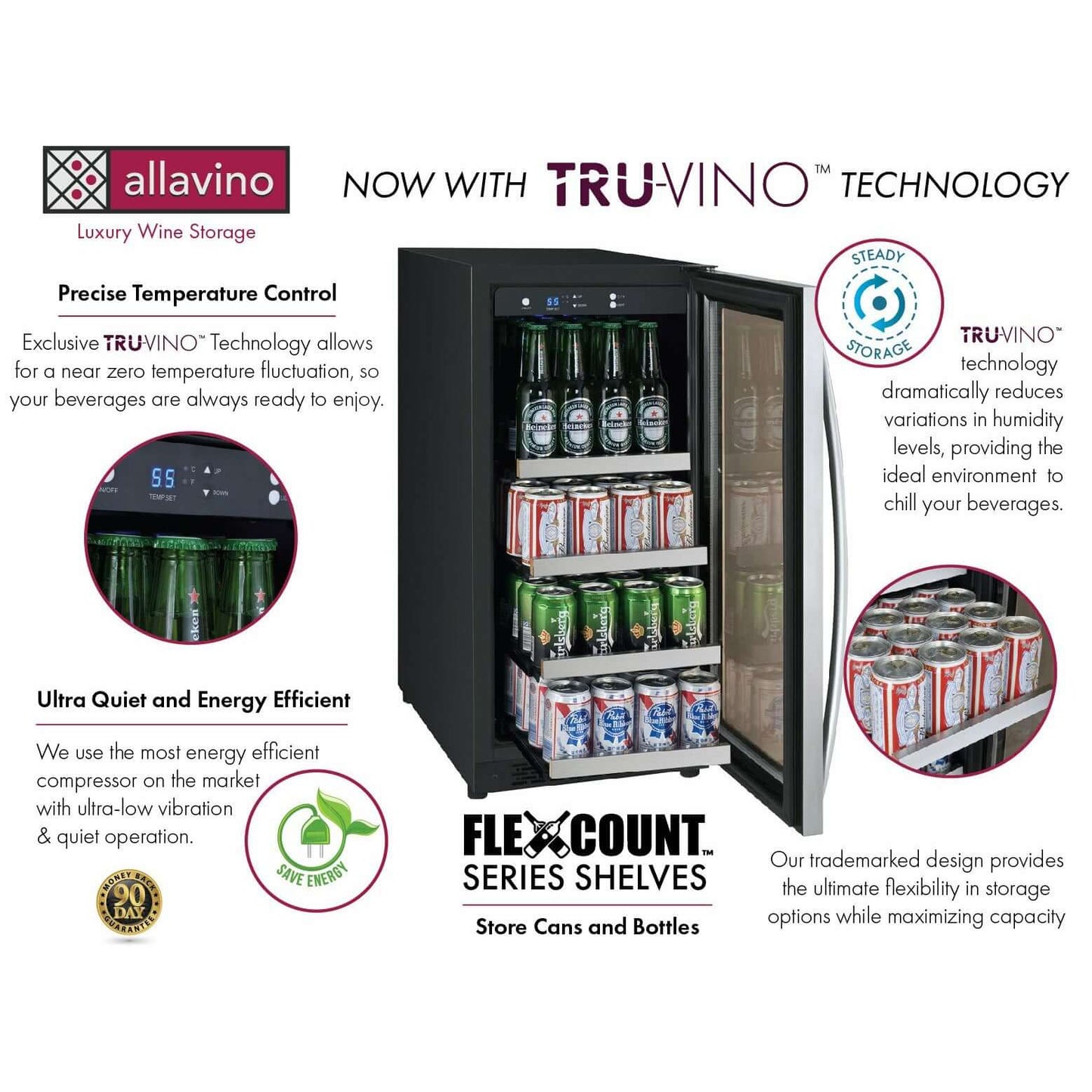 Allavino 15” Single Zone Stainless Steel Beverage Center | Tru-Vino Technology and FlexCount II Shelving