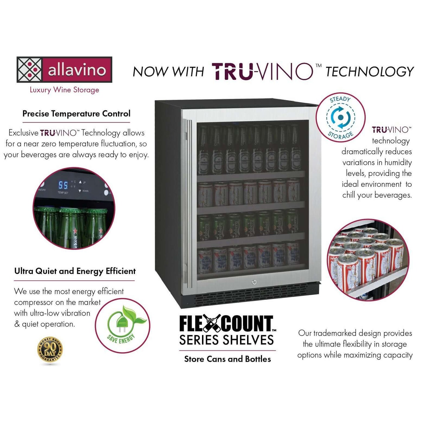 Allavino 24” Wide Stainless Steel Beverage Center | Tru-Vino Technology and FlexCount II Shelving