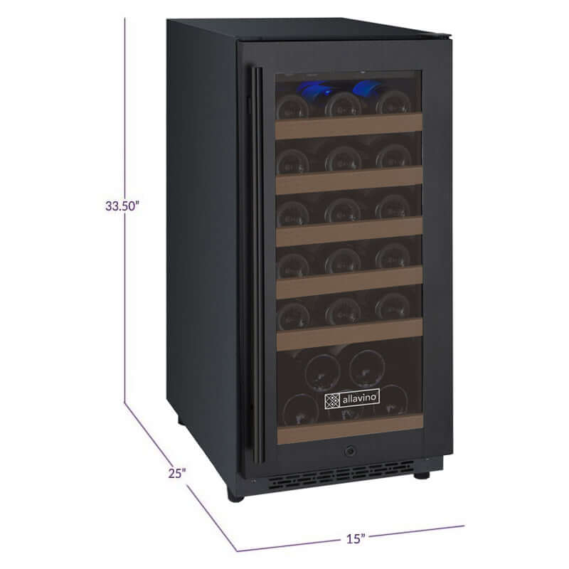 Allavino 15” 30 Bottle Single Zone Wine Cooler | Tru-Vino Technology and FlexCount II Shelving