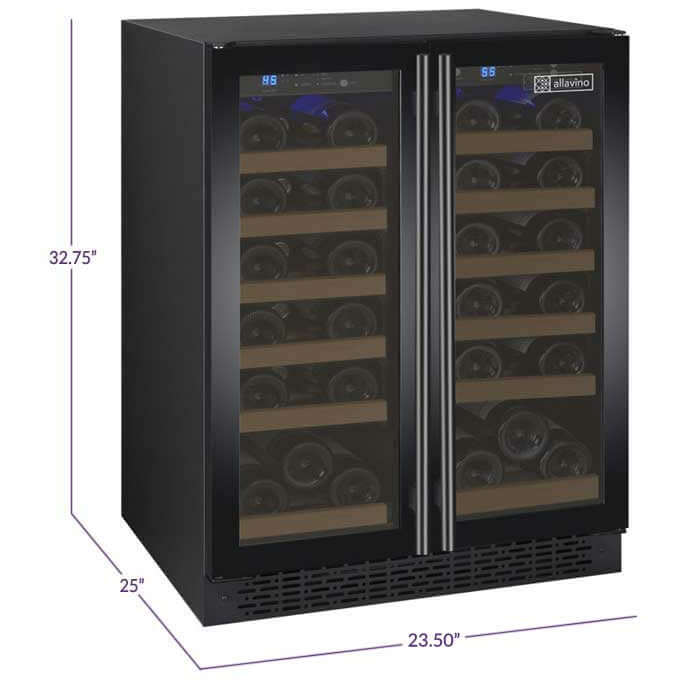 Allavino 24” 36 Bottle Dual Zone Wine Cooler | French Doors | Tru-Vino Technology and FlexCount II Shelving