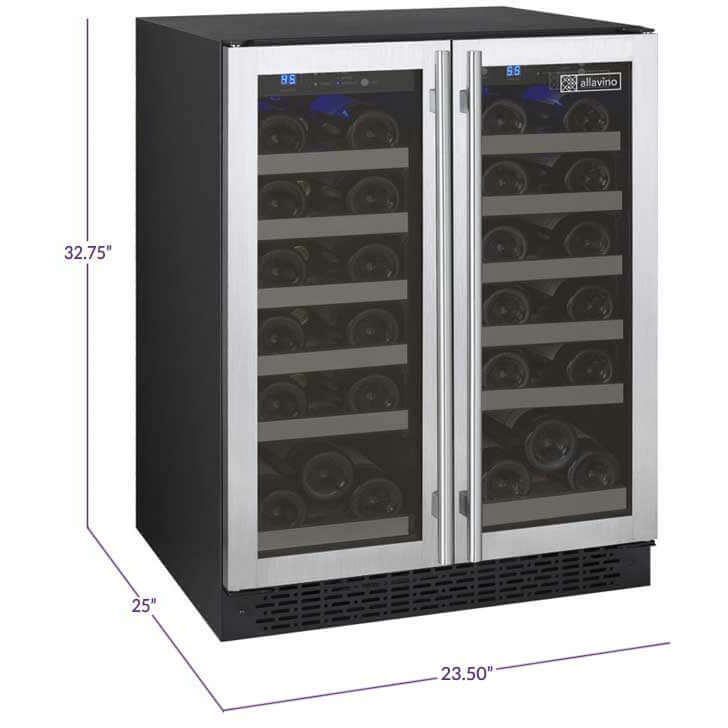 Allavino 24” 36 Bottle Dual Zone Wine Cooler | French Doors | Tru-Vino Technology and FlexCount II Shelving