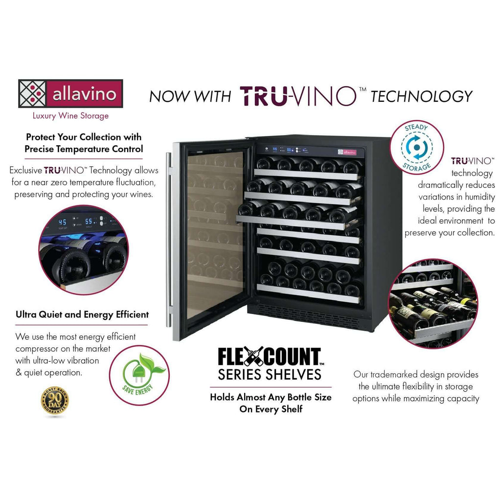 Allavino 24” 56 Bottle Single Zone Wine Cooler | Tru-Vino Technology and FlexCount II Shelving