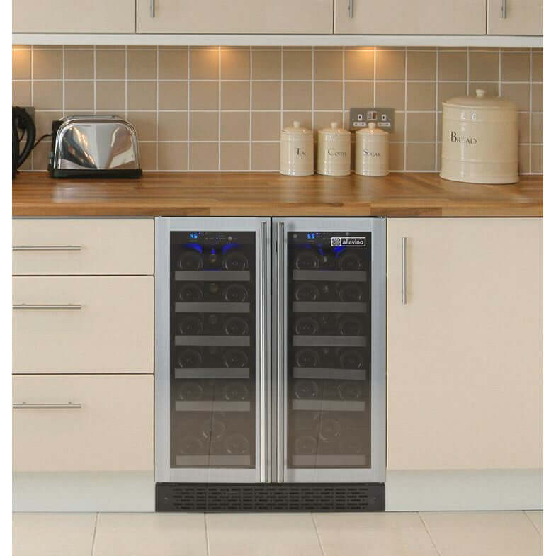 Allavino 24” 36 Bottle Dual Zone Wine Cooler | French Doors | Tru-Vino Technology and FlexCount II Shelving
