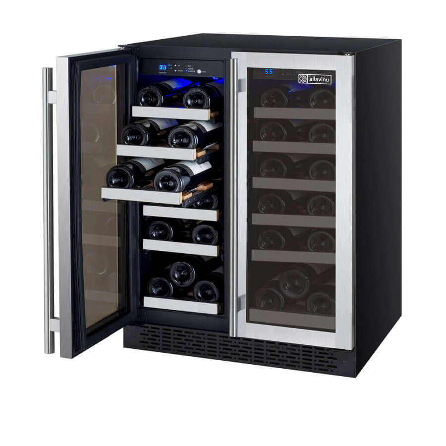 Allavino 24” 36 Bottle Dual Zone Wine Cooler | French Doors | Tru-Vino Technology and FlexCount II Shelving