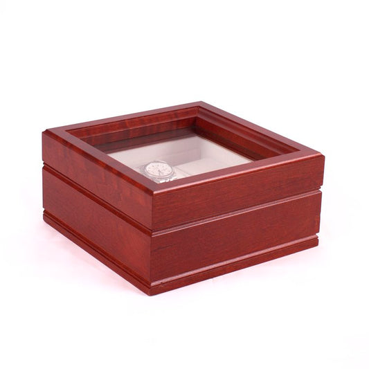 Lieutenant 6-Slot Watch Box Storage | Cherry Finish with Glass Top