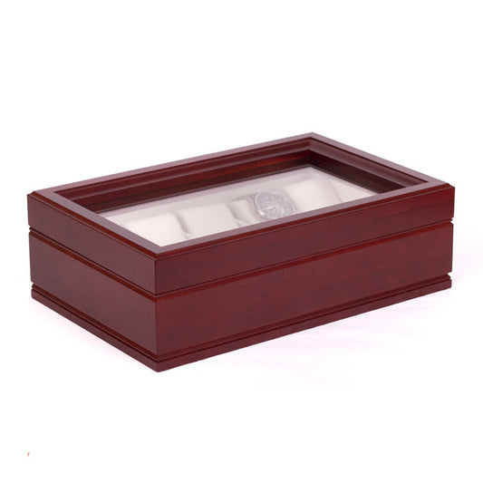 Commander Watch Box Storage | Holds 10 Watches | Mahogany Finish | Glass Top
