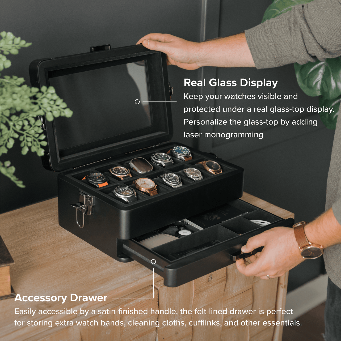 10 Slot Military Watch Box - Black Edition