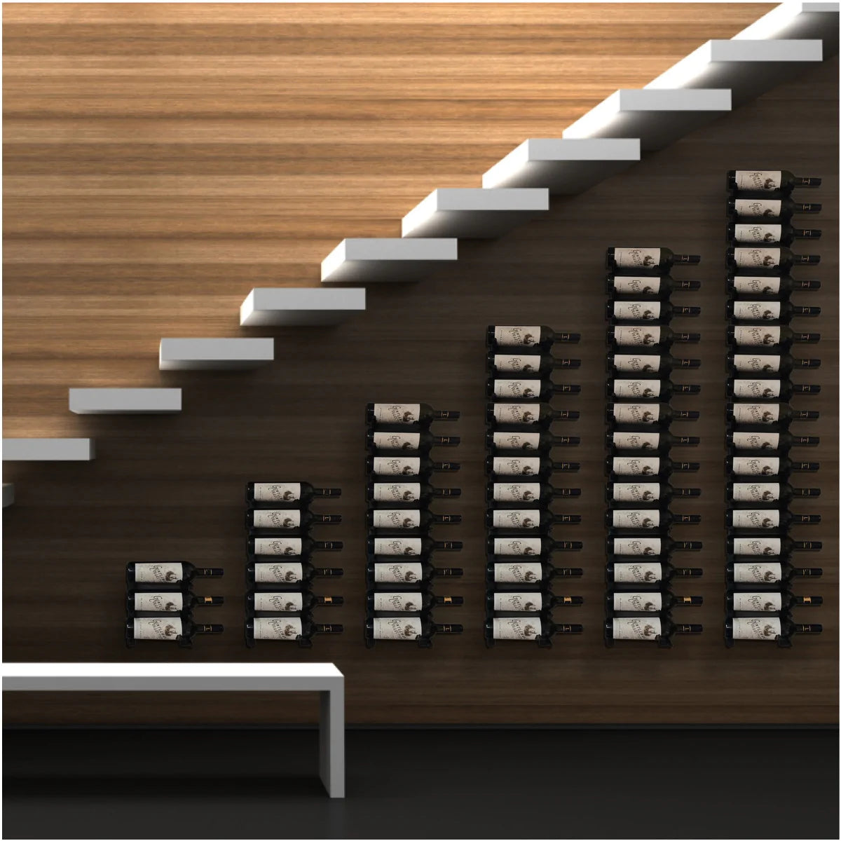 Wall Mounted Metal Rail Wine Racks | 1-Bottle Depth