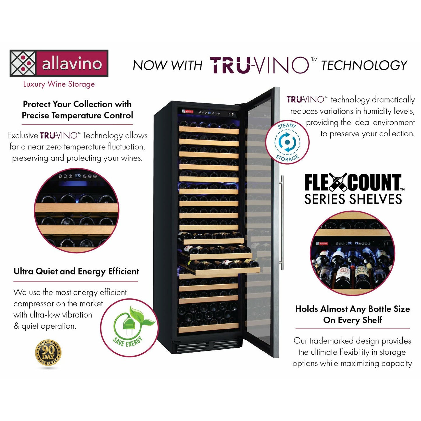 Allavino 48" Wide | 348 Bottle Dual Zone Side-by-Side Wine Cooler | Tru-Vino Technology and FlexCount II Shelving