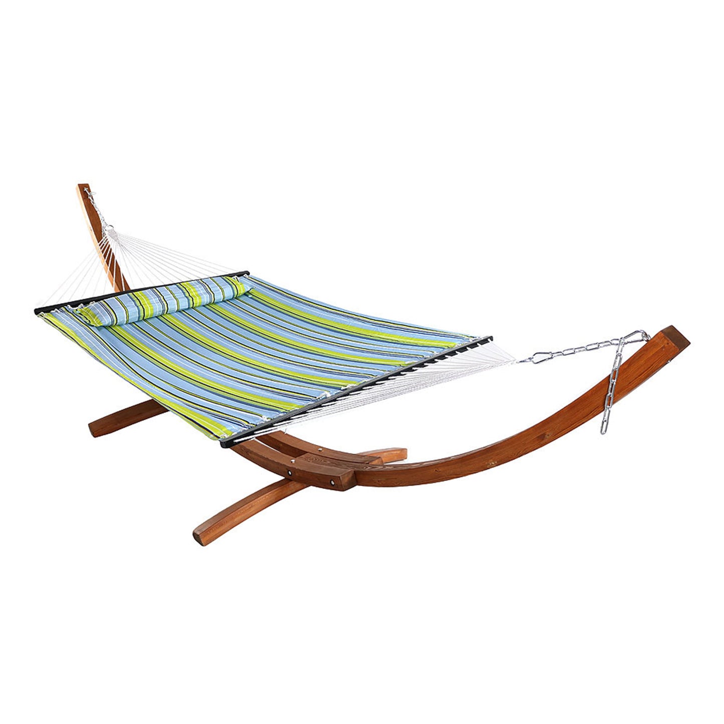 Quilted Fabric 2-Person Hammock | Curved Arc Wood Stand | 400 Pound Capacity