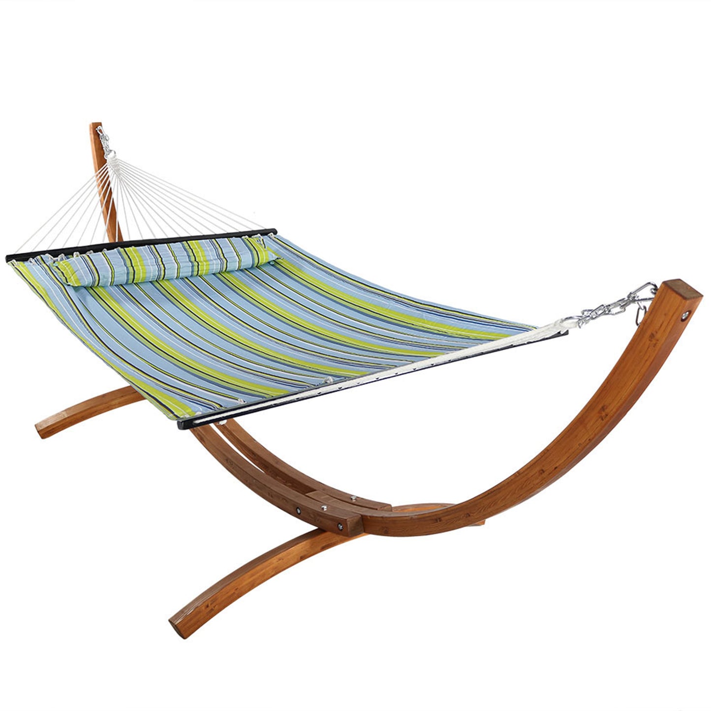 Quilted Fabric 2-Person Hammock | Curved Arc Wood Stand | 400 Pound Capacity
