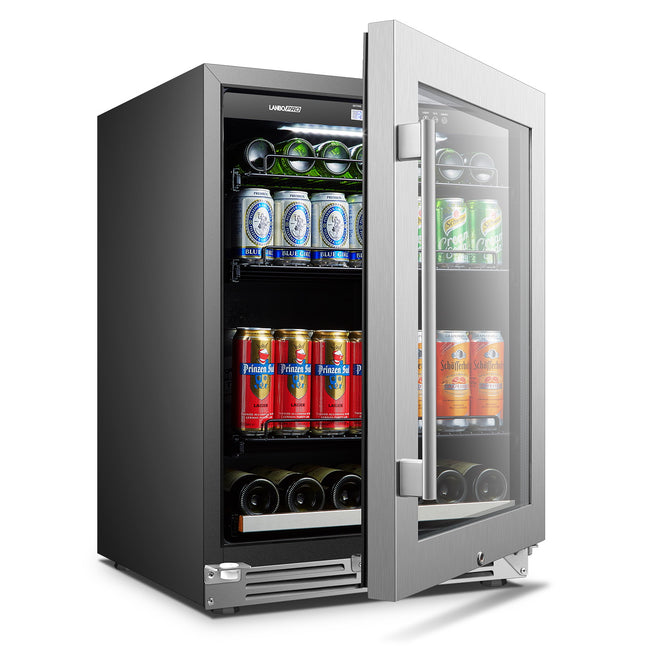 LanboPro 24" Wide, Single Zone Beverage Center w/ Wine Storage | Holds 118 Cans, 6 Bottles