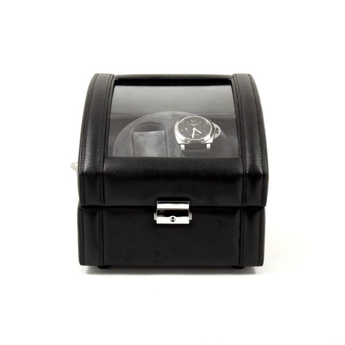 Bey-Berk 2-Watch Winder | Glass Top | Black Leather | BB585BLK