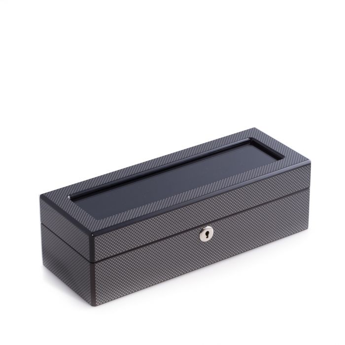 Bey-Berk 5-Watch Case | Glass Top | Carbon Fiber Steel Gray | BB657STL