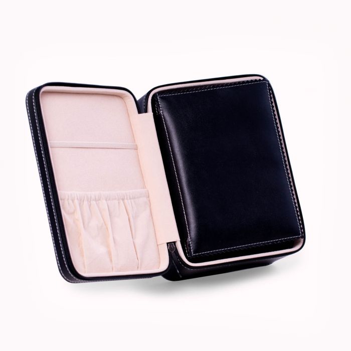 Bey-Berk 4 Watch and Accessory Travel Case | Black leather | BB738BLK