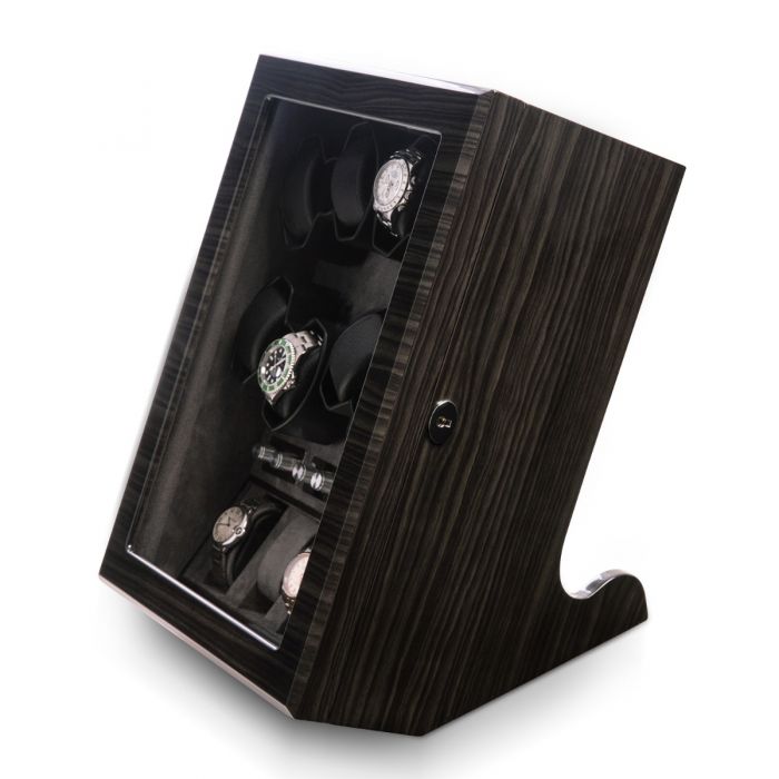Bey-Berk 8-Watch Winder and 4-Watch Storage Case | Glass top | Louis Ash Wood | BB742GRY