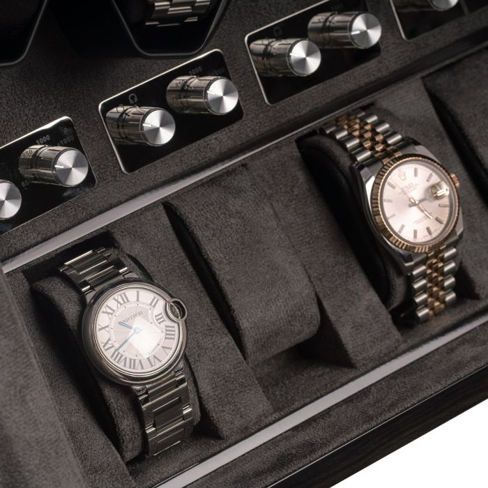 Bey-Berk 8-Watch Winder and 4-Watch Storage Case | Glass top | Louis Ash Wood | BB742GRY