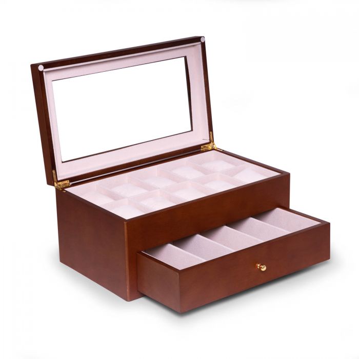 Bey-Berk 5-Sunglass and 10-Watch Storage Box | Cherry Wood | BB746BRW