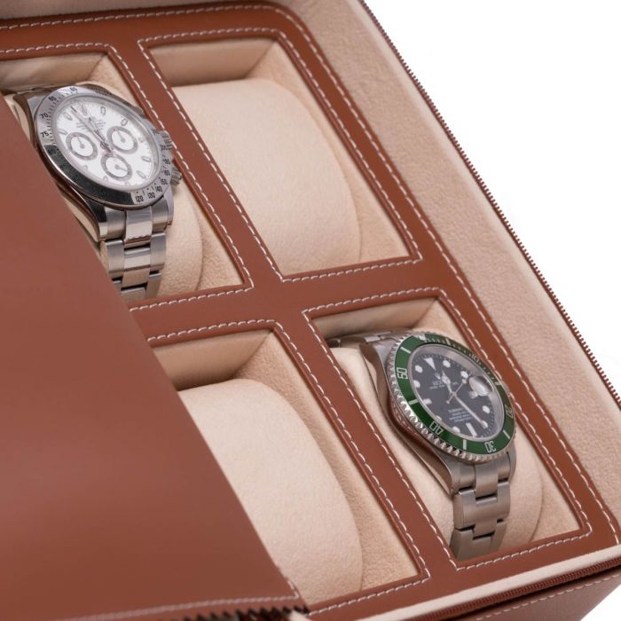 Bey-Berk 4-watch and Accessory Travel Case | Saddle Leather | BB738BRW