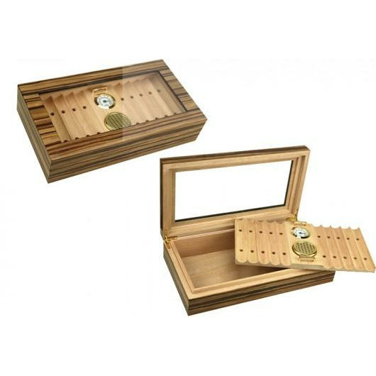 Braydon Desktop Cigar Humidor | Lift Out Tray | Glass Top | Holds 25 Ct. Cigars