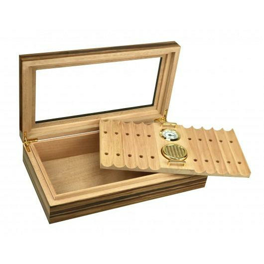 Braydon Desktop Cigar Humidor | Lift Out Tray | Glass Top | Holds 25 Ct. Cigars