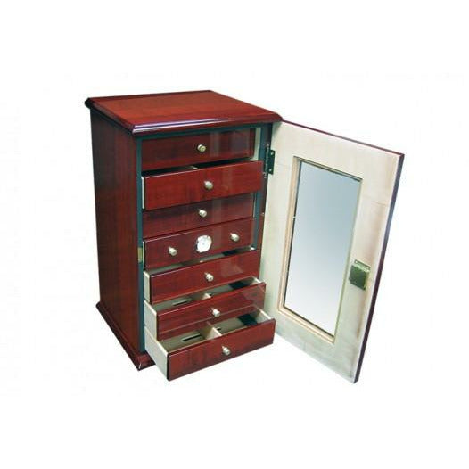 Charleston Desktop Cigar Humidor | 7 Drawers and Glass Door | Holds 150 Cigars