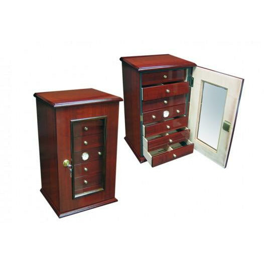 Charleston Desktop Cigar Humidor | 7 Drawers and Glass Door | Holds 150 Cigars