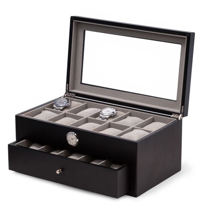 Bey-Berk 20-Watch Box | Quartz Movement Clock | CM640BLK