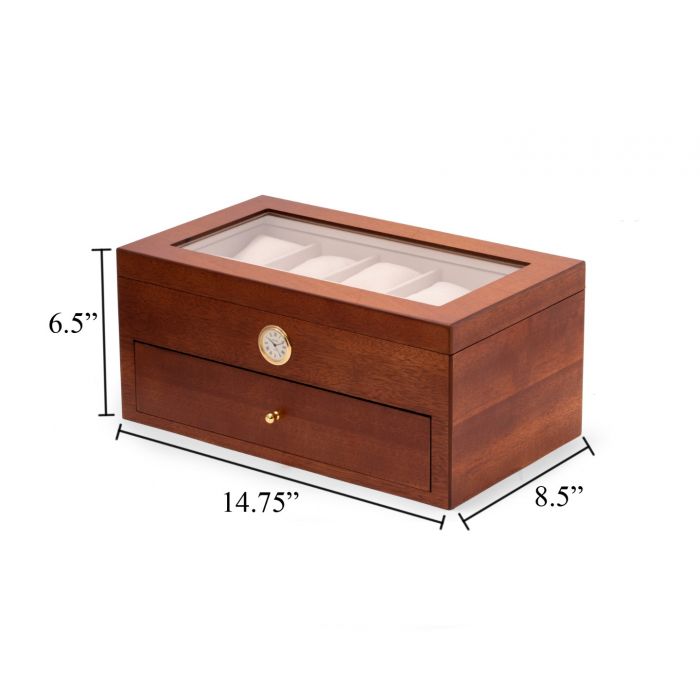 Bey-Berk 20-Watch Box w/ Quartz Movement Clock | Cherry Wood | CM640BRW