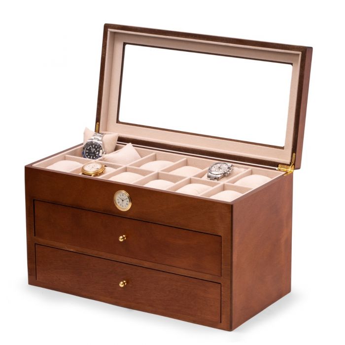 Bey-Berk 36-Watch Box | Quartz Movement Clock | Cherry Wood | CM686BRW
