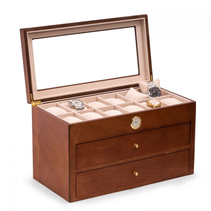 Bey-Berk 36-Watch Box | Quartz Movement Clock | Cherry Wood | CM686BRW