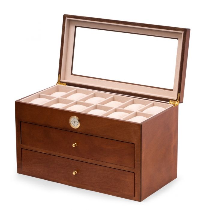 Bey-Berk 36-Watch Box | Quartz Movement Clock | Cherry Wood | CM686BRW