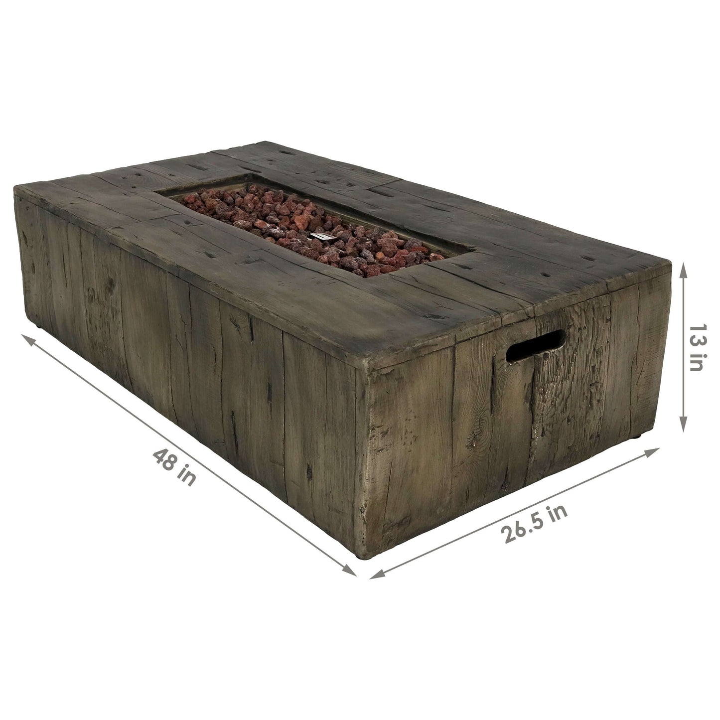 48" Rustic Faux Wood Fire Pit | Weather-Resistant Durable Cover and Lava Rocks | Smokeless
