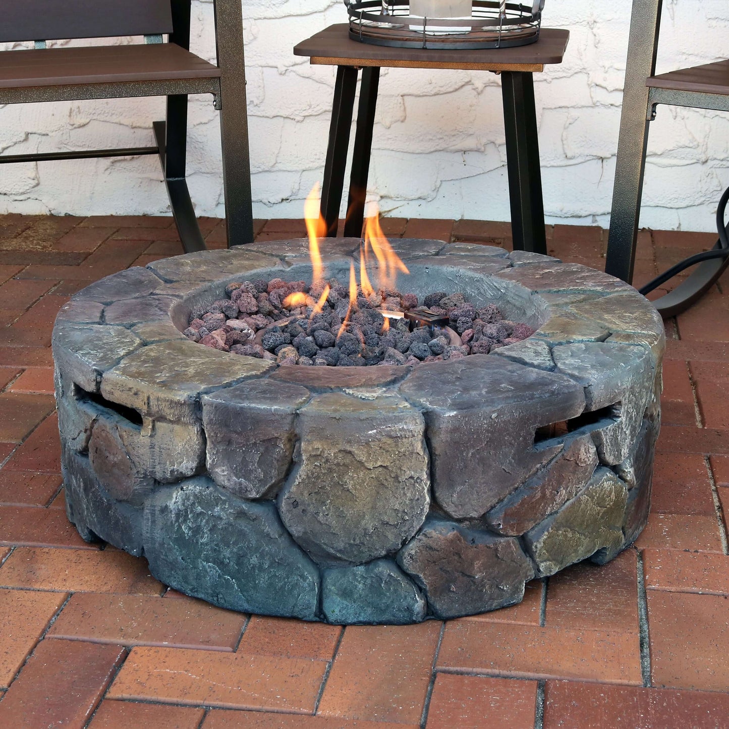 30" Round Cast Stone Smokeless Fire Pit with Lava Rocks