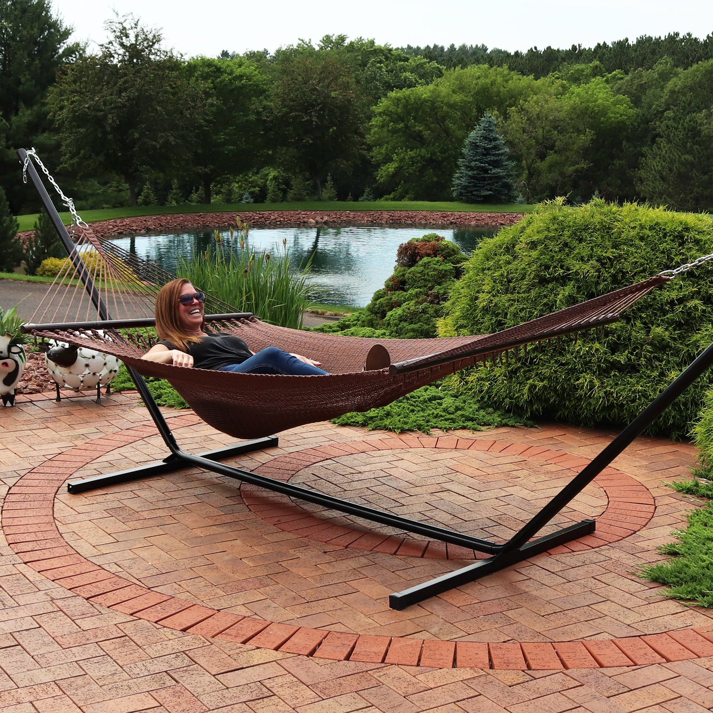 Large Polyester Rope Hammock with Spreader Bars | Holds 2 People | 600lb Capacity