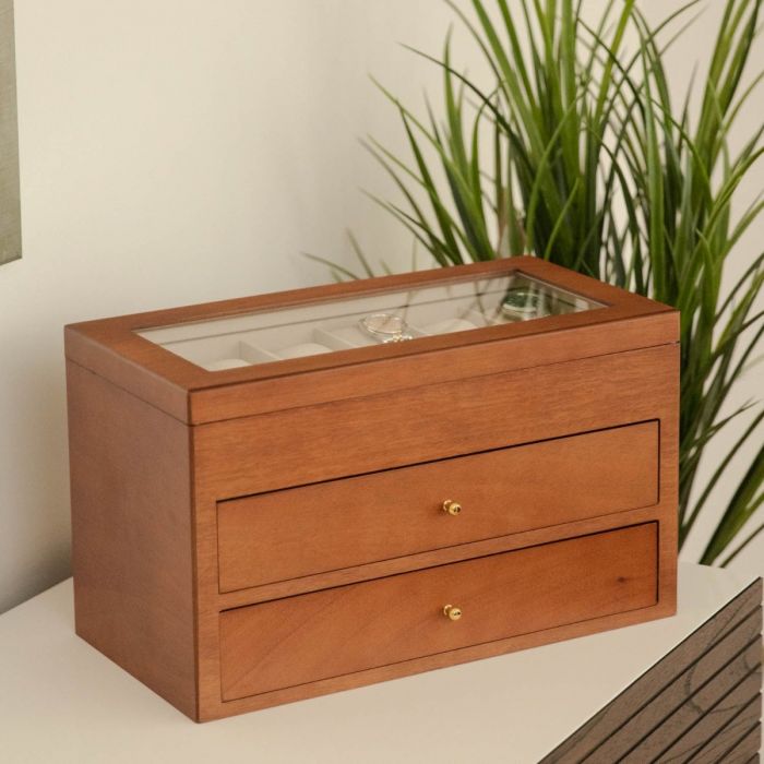 Bey-Berk 36-Watch Box | Glass Top & Drawers | Cherry Wood | BB686BRW