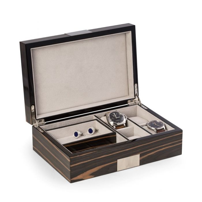Bey-Berk Ebony Wood Valet Box | Multi Compartments | BB677EBN
