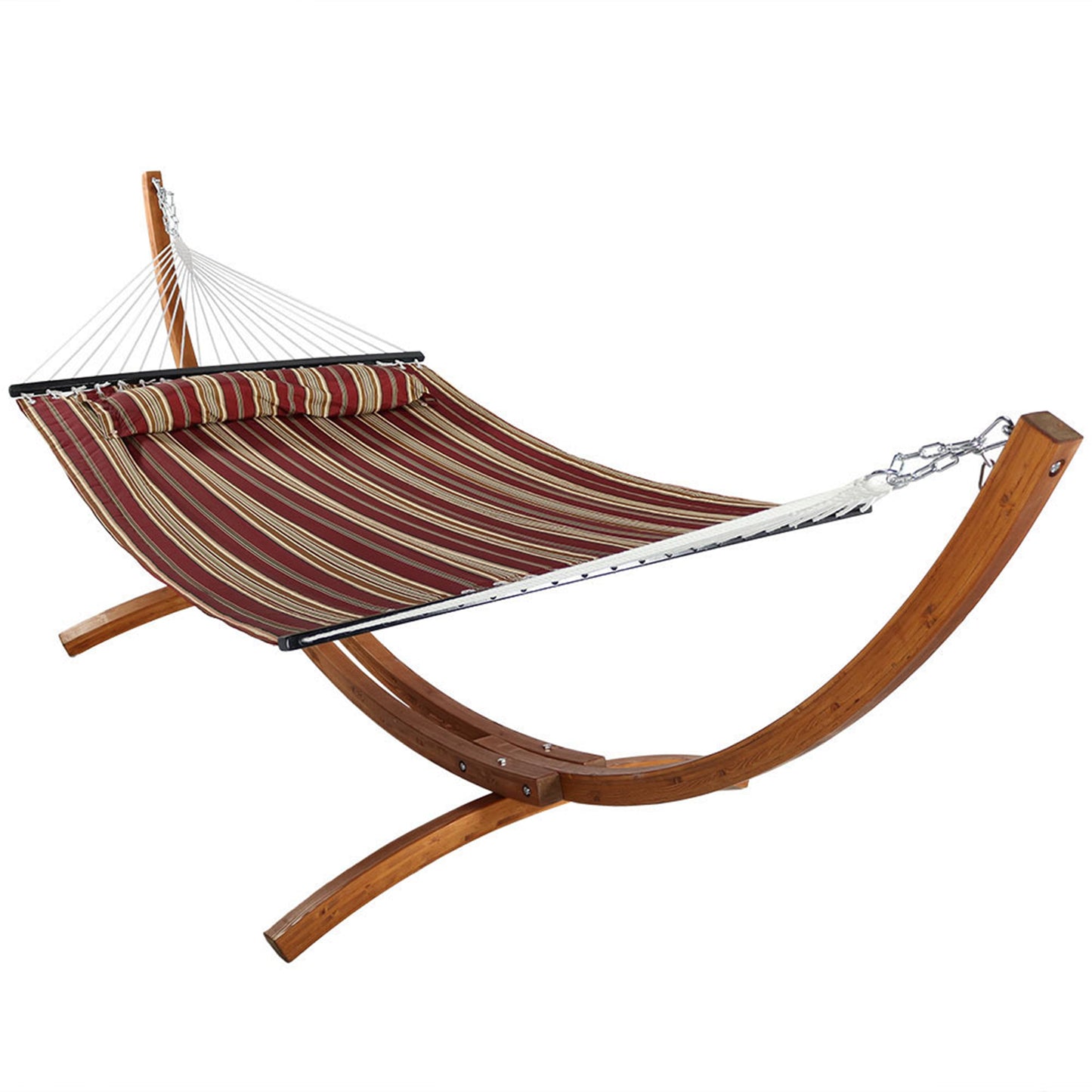Quilted Fabric 2-Person Hammock | Curved Arc Wood Stand | 400 Pound Capacity