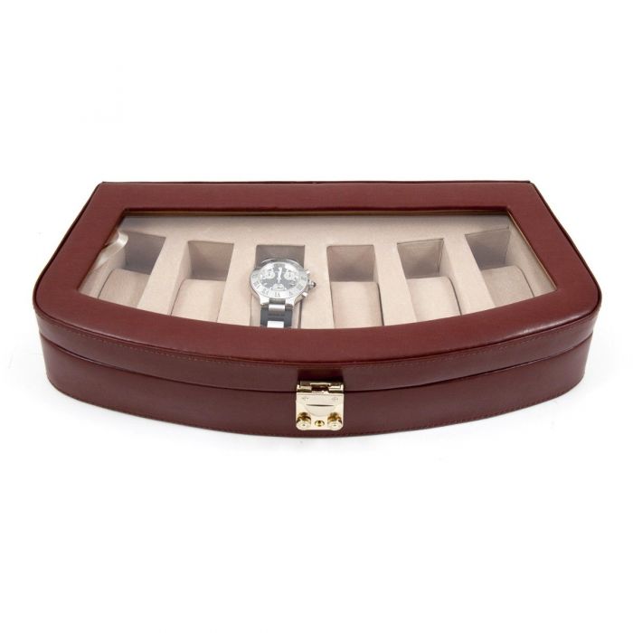 Bey-Berk 6 Watch Case | Glass Top | Brown Leather | BB520BRW