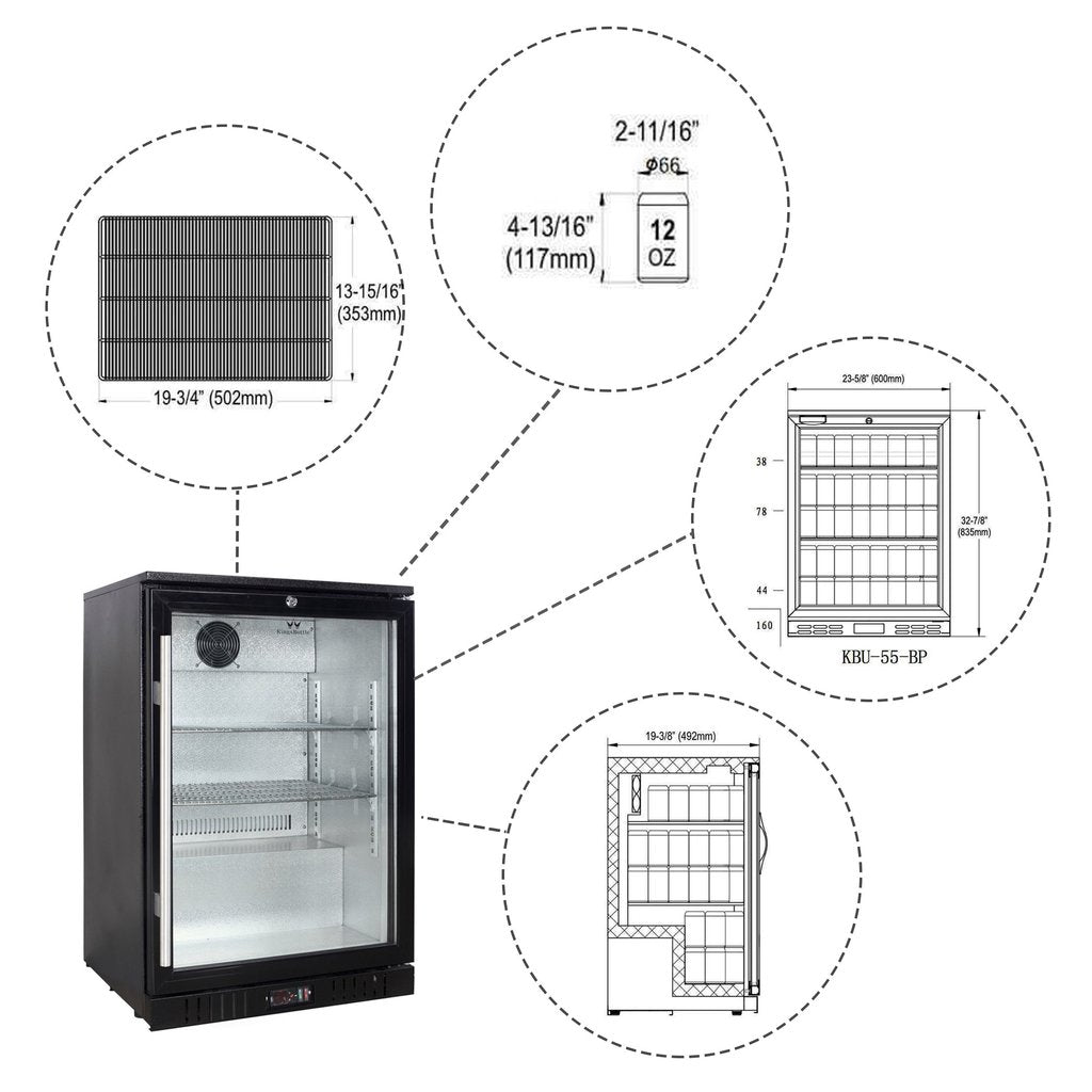 KingsBottle 24” Wide Freestanding Beverage Center | Commercial Approved | Holds 160 Cans | KBU55BP